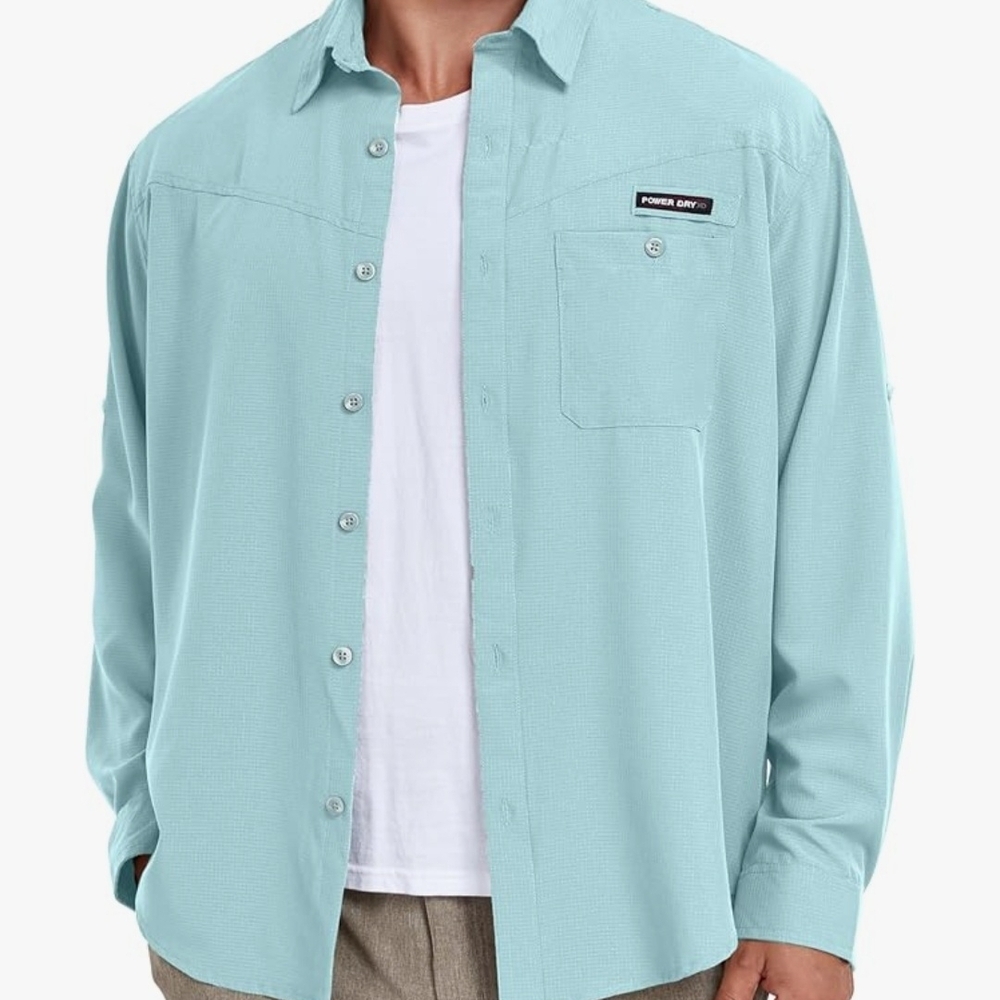 Powder Gray Light Blue Button-Up Shirt